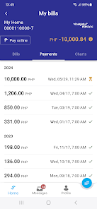 MobileAP Payments tab showing a list of past payment dates and amounts